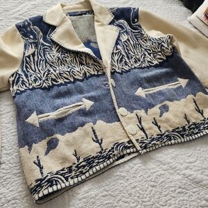 Nikki Saggaro Esquestrian Western Blue and Cream 100% Cotton Jacket Size L